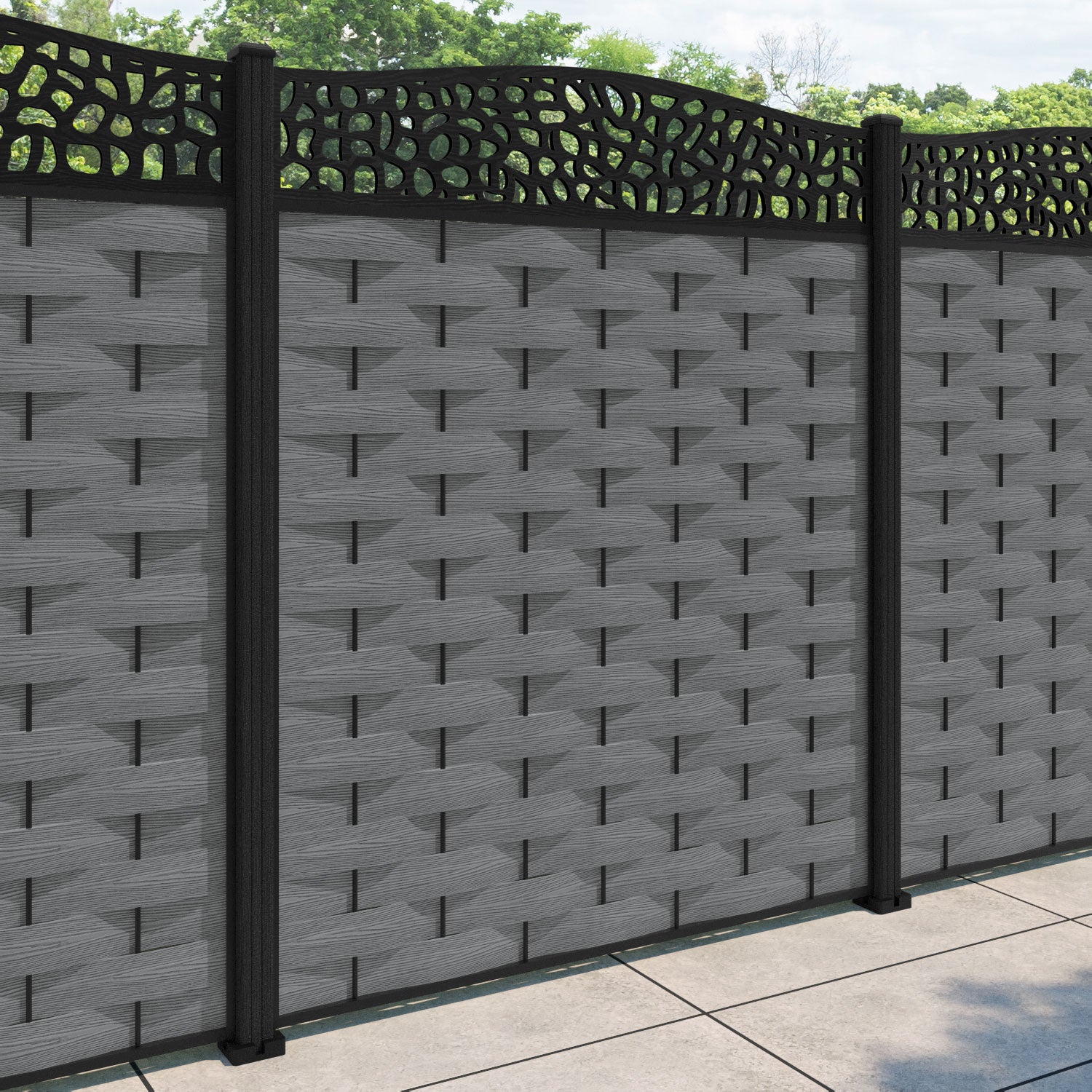Ripple Pebble Curved Top Fence Panel - Mid Grey - with our composite posts