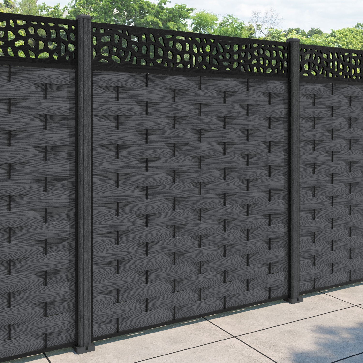 Ripple Pebble Fence Panel - Dark Grey - with our composite posts
