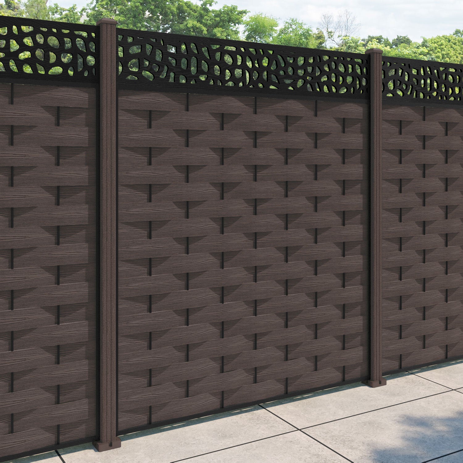 Ripple Pebble Fence Panel - Mid Brown - with our composite posts