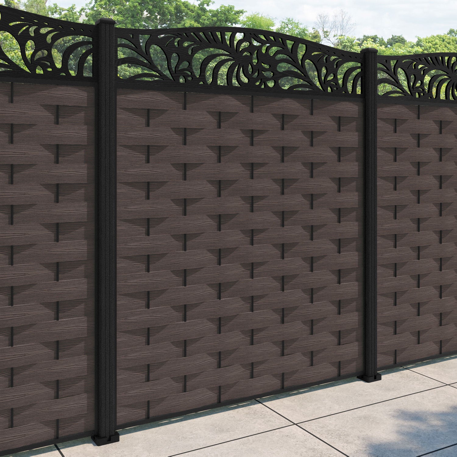 Ripple Petal Curved Top Fence Panel - Mid Brown - with our composite posts
