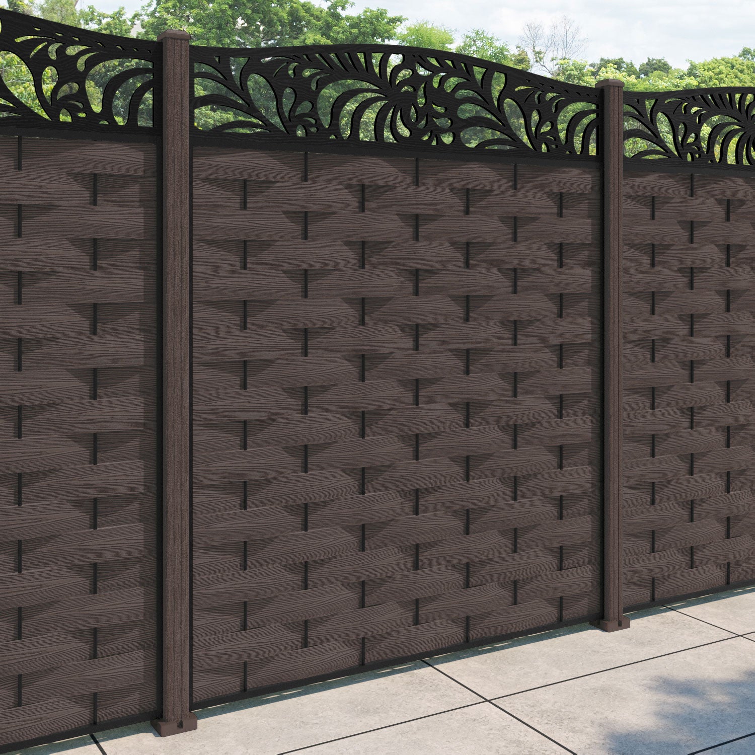 Ripple Petal Curved Top Fence Panel - Mid Brown - with our composite posts