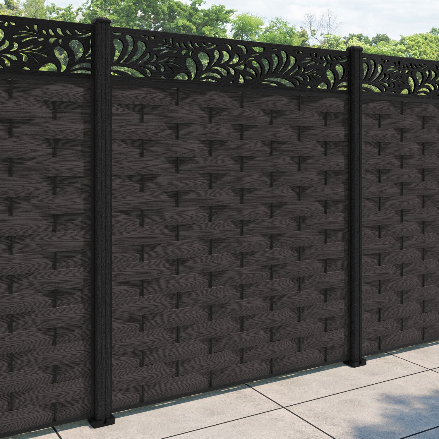 Ripple Petal Fence Panel - Dark Oak - with our composite posts
