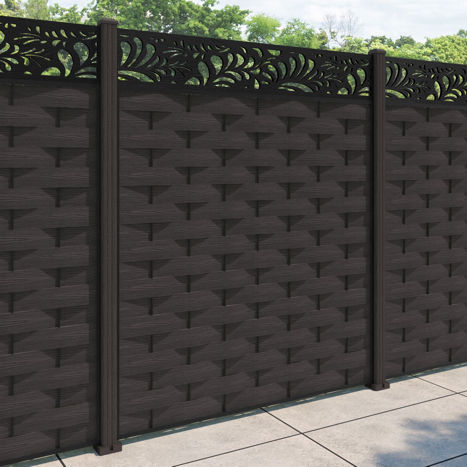 Ripple Petal Fence Panel - Dark Oak - with our composite posts