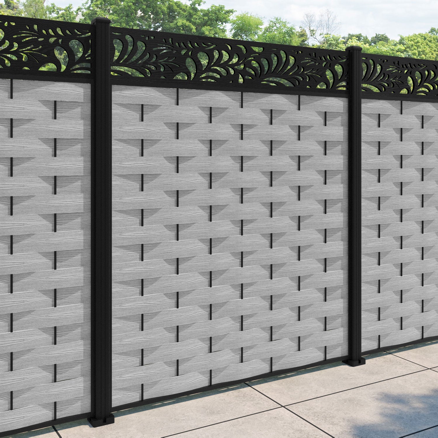 Ripple Petal Fence Panel - Light Grey - with our aluminium posts
