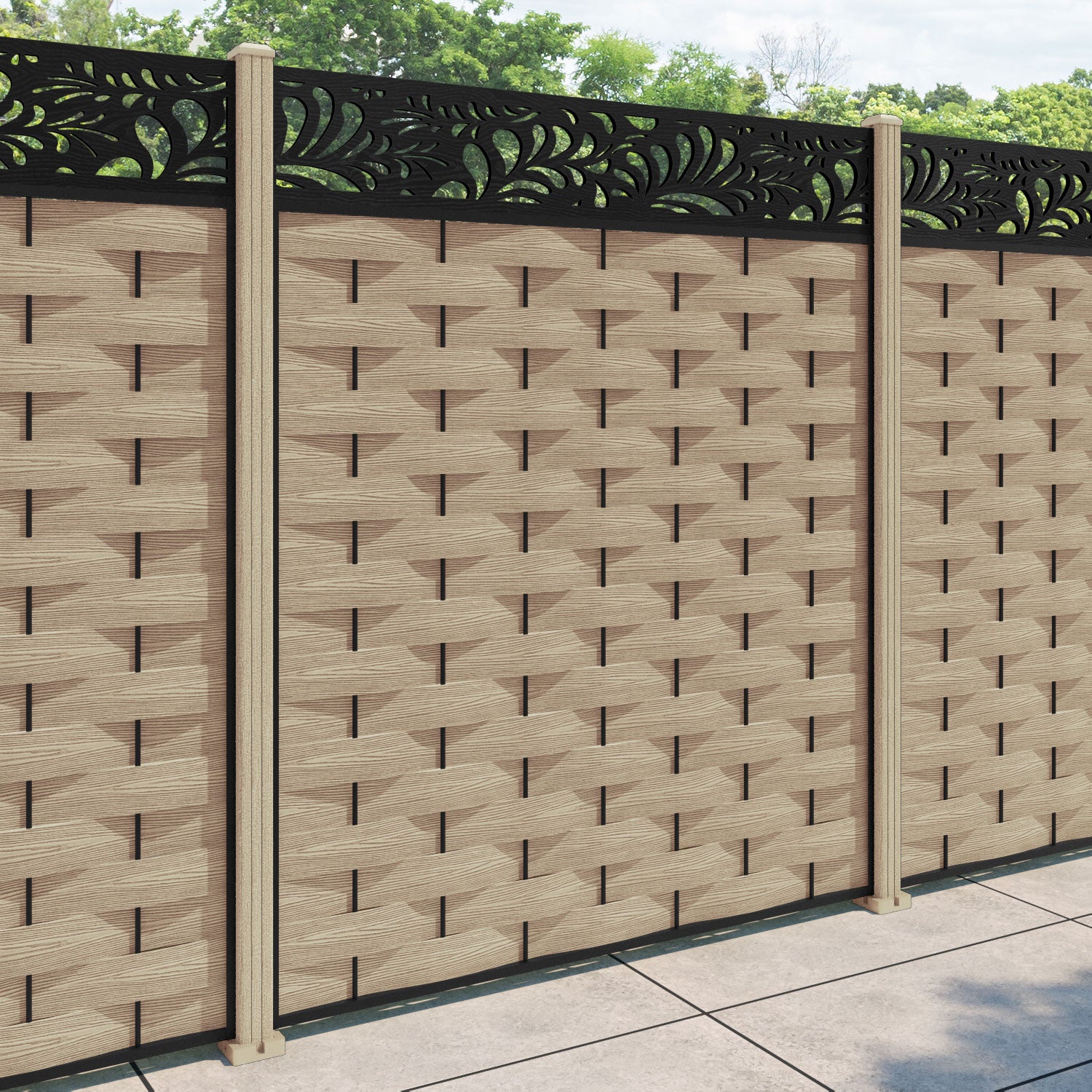 Ripple Petal Fence Panel - Light Oak - with our composite posts