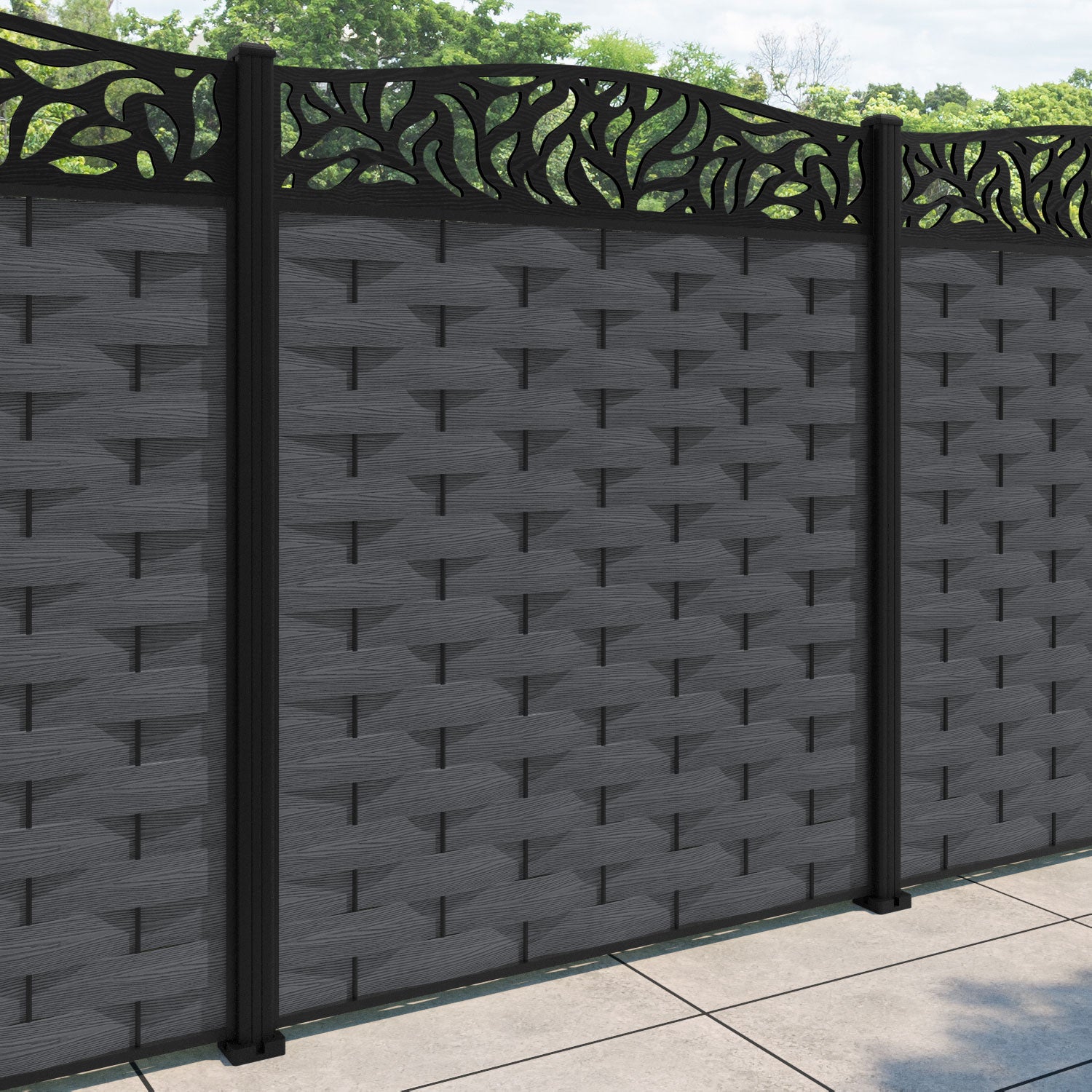 Ripple Plume Curved Top Fence Panel - Dark Grey - with our aluminium posts