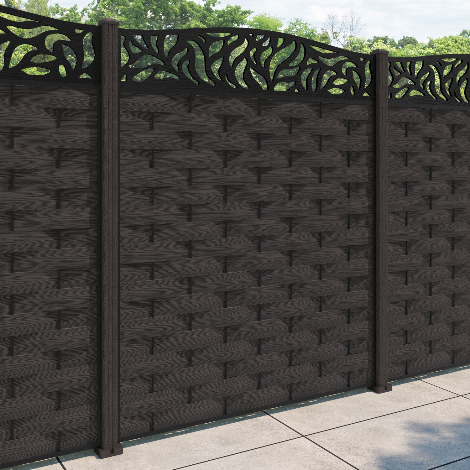 Ripple Plume Curved Top Fence Panel - Dark Oak - with our composite posts