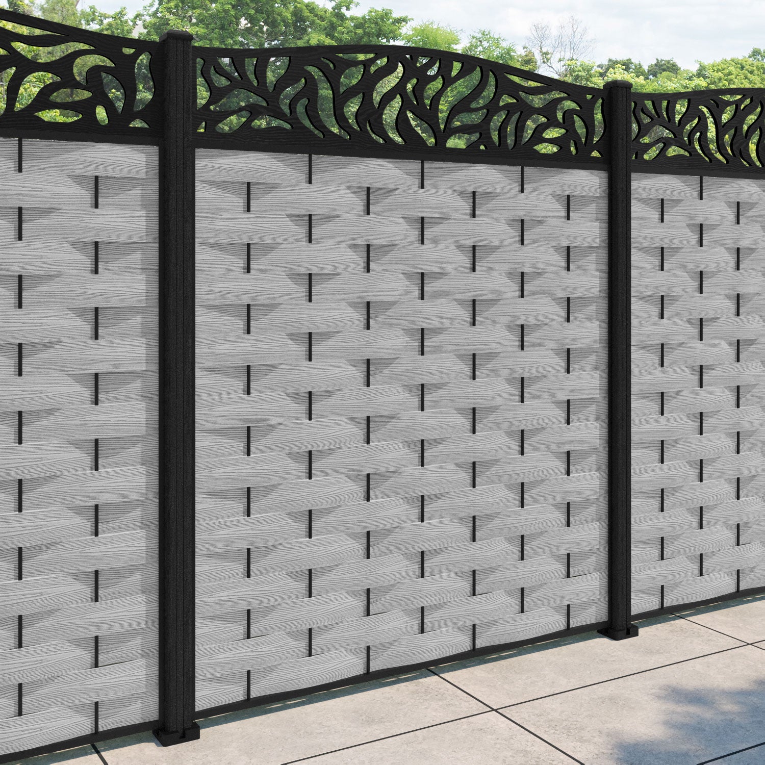 Ripple Plume Curved Top Fence Panel - Light Grey - with our composite posts