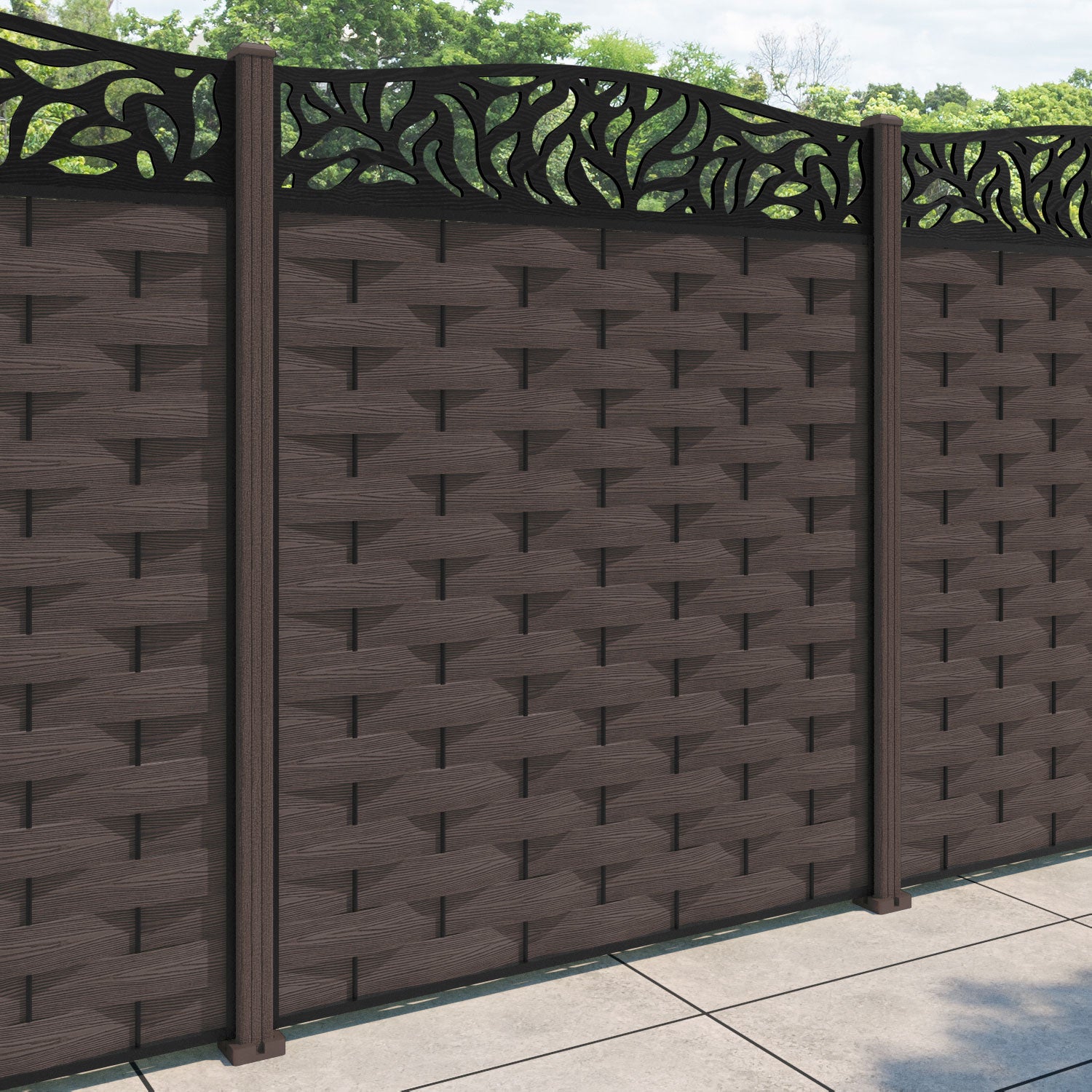 Ripple Plume Curved Top Fence Panel - Mid Brown - with our composite posts