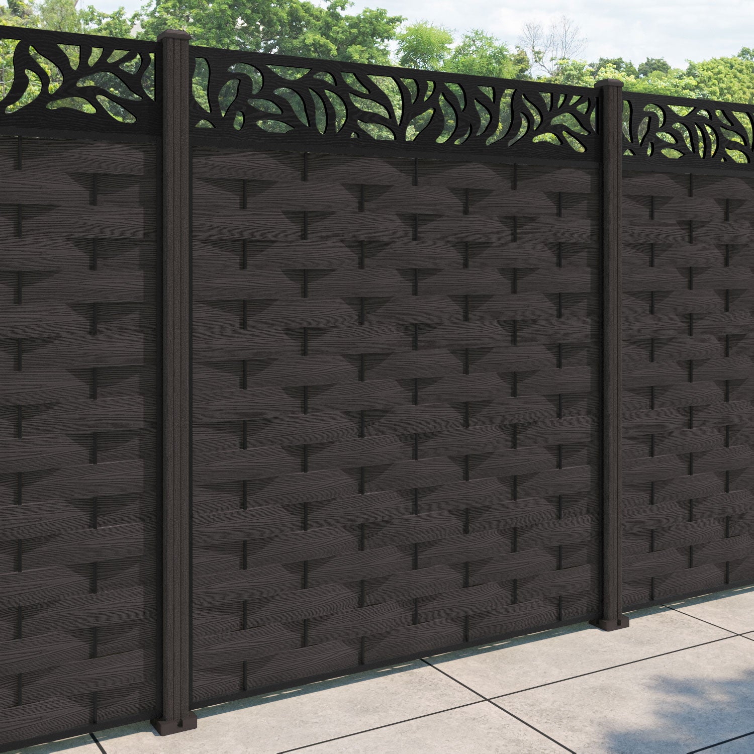 Ripple Plume Fence Panel - Dark Oak - with our composite posts