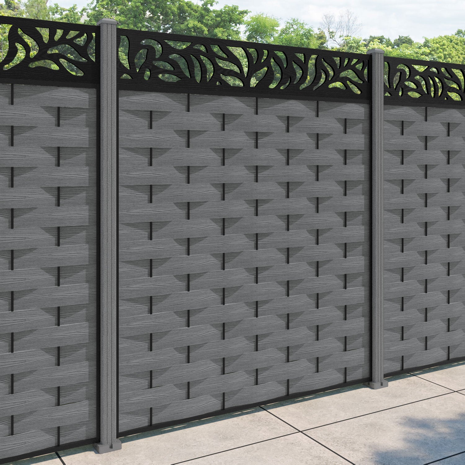 Ripple Plume Fence Panel - Mid Grey - with our composite posts