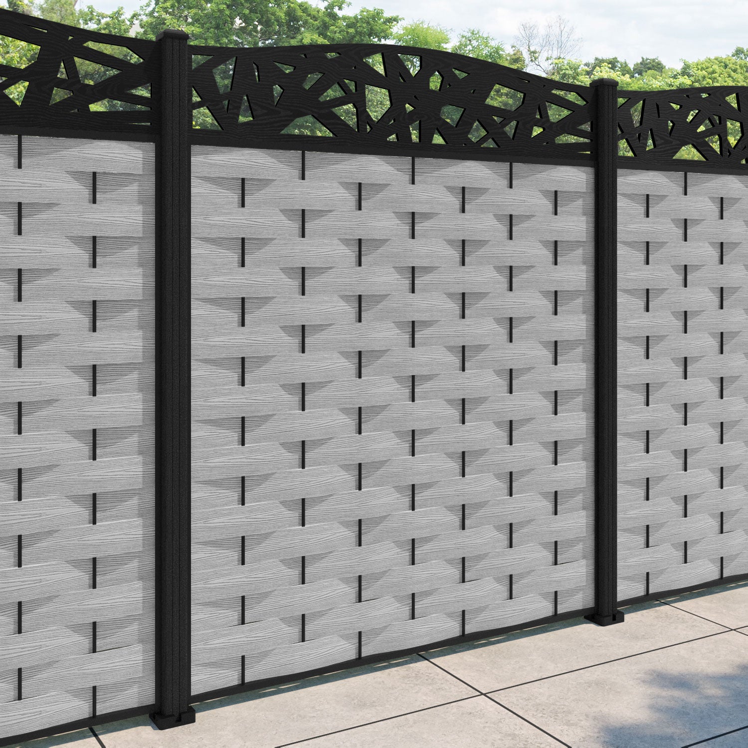 Ripple Prism Curved Top Fence Panel - Light Grey - with our composite posts