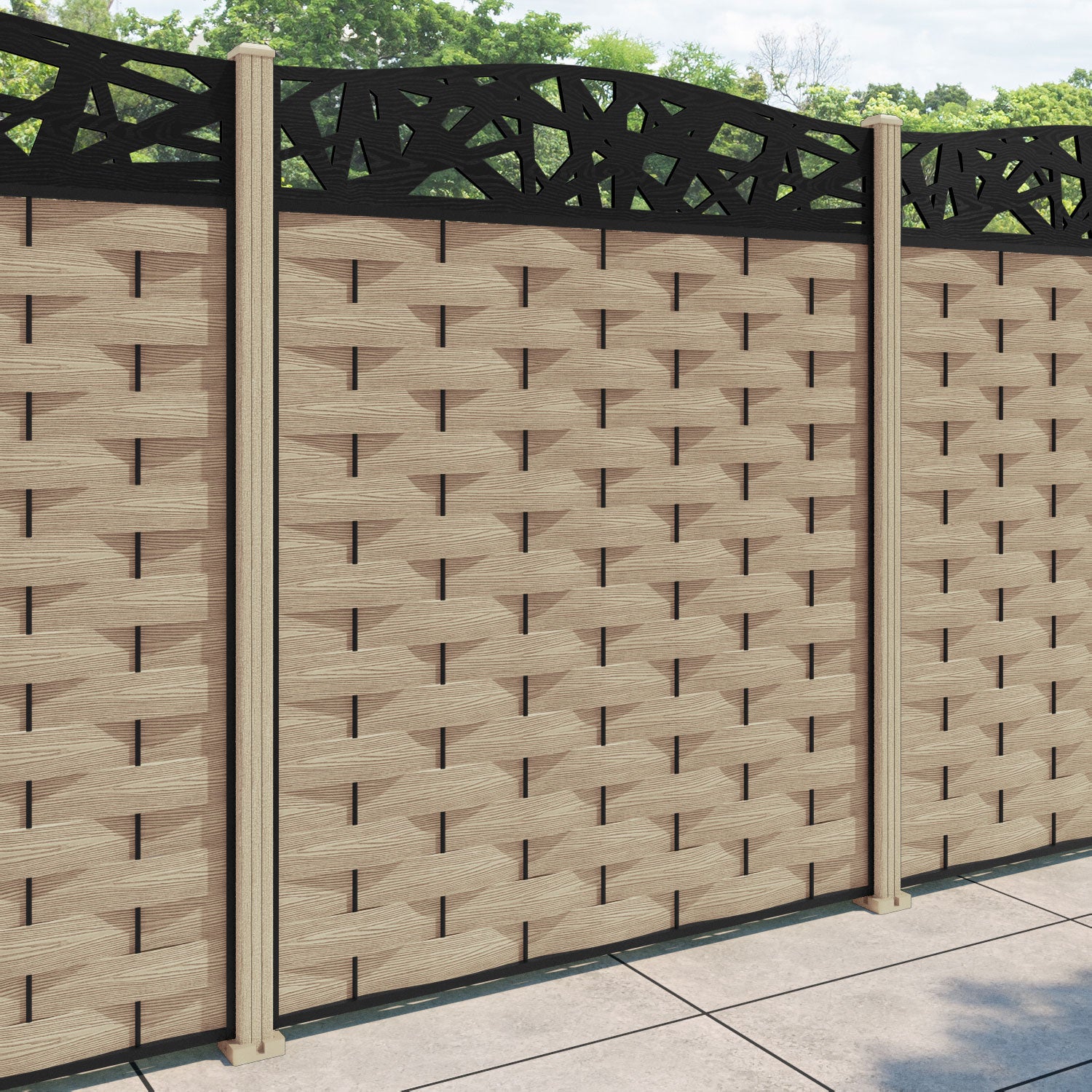 Ripple Prism Curved Top Fence Panel - Light Oak - with our composite posts