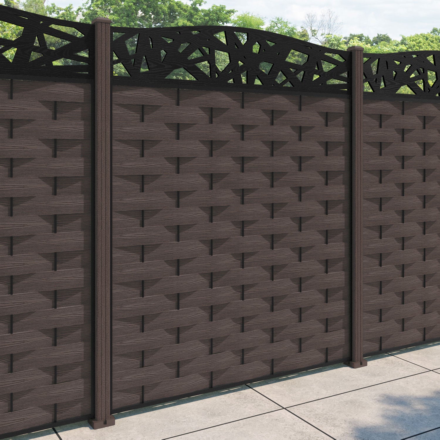 Ripple Prism Curved Top Fence Panel - Mid Brown - with our composite posts