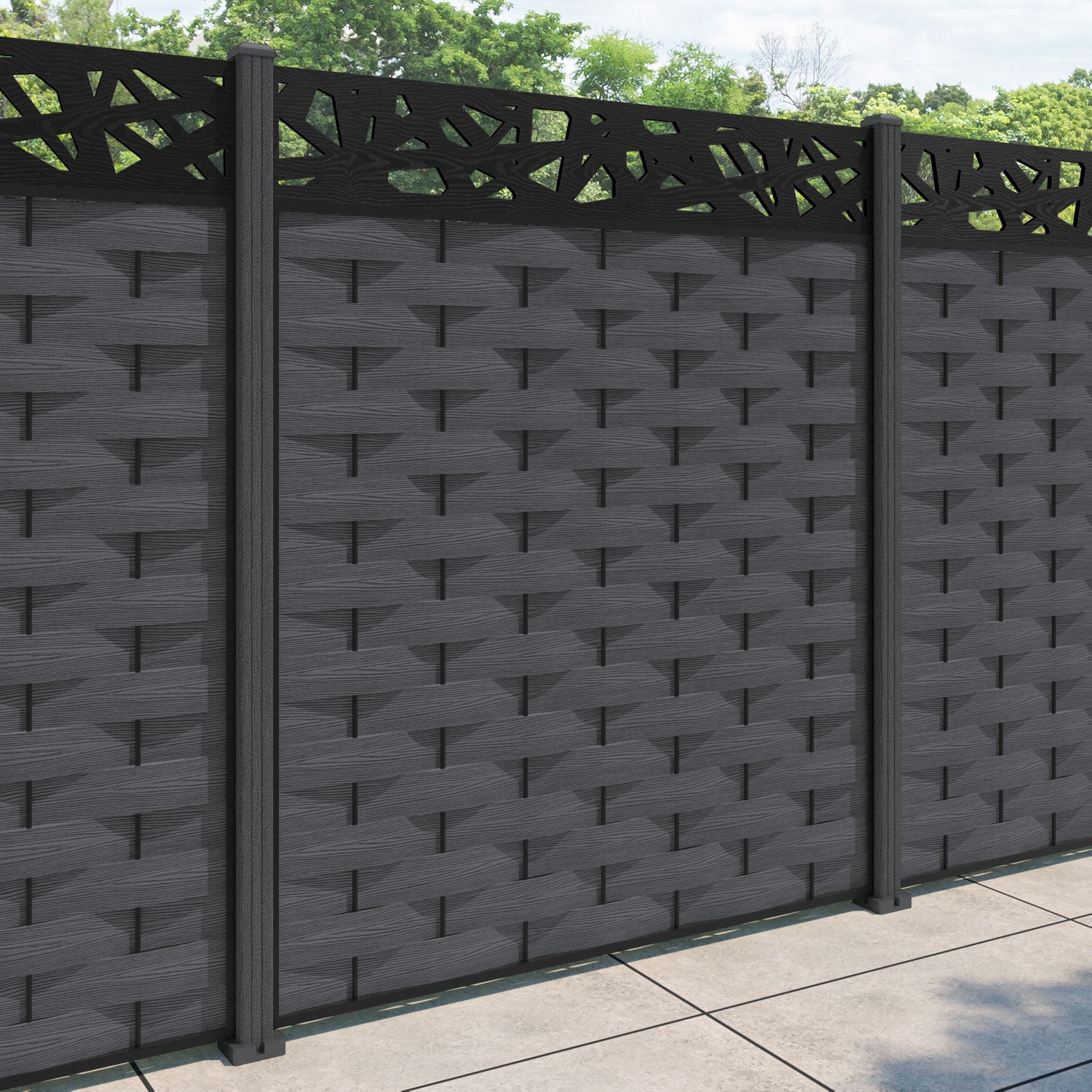 Ripple Prism Fence Panel - Dark Grey - with our composite posts