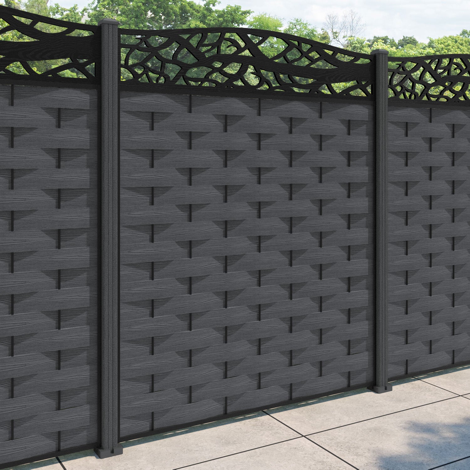 Ripple Twilight Curved Top Fence Panel - Dark Grey - with our composite posts