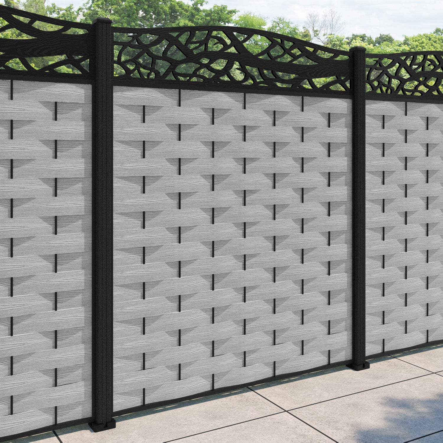 Ripple Twilight Curved Top Fence Panel - Light Grey - with our composite posts