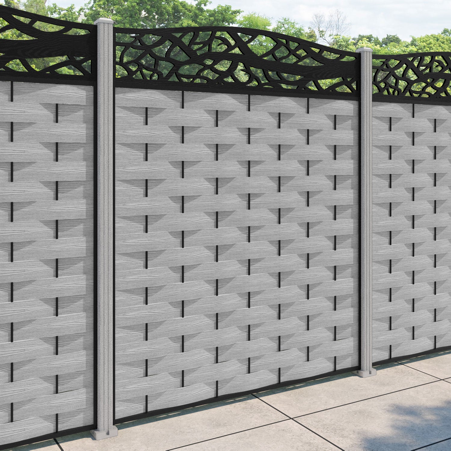 Ripple Twilight Curved Top Fence Panel - Light Grey - with our composite posts