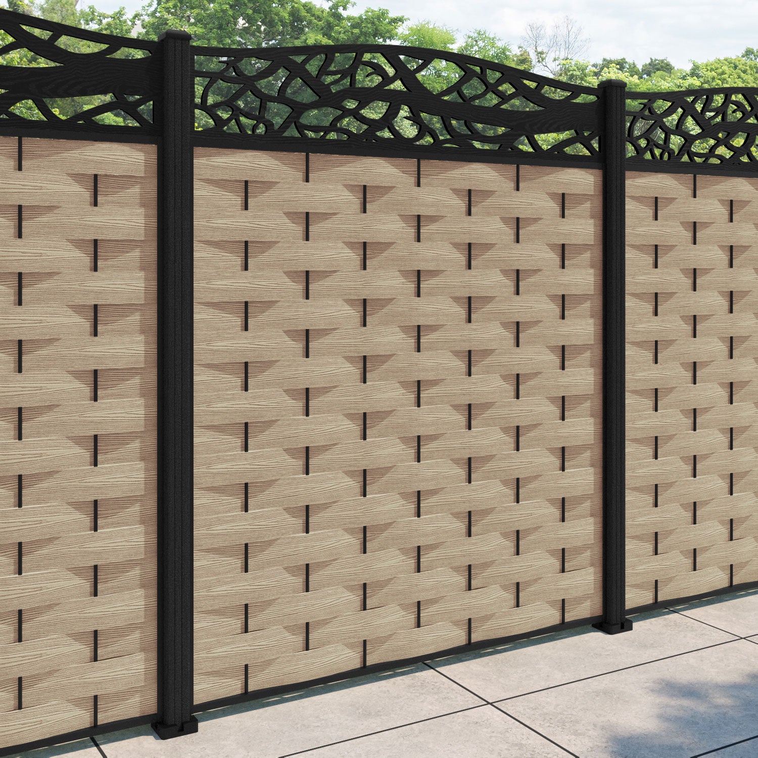 Ripple Twilight Curved Top Fence Panel - Light Oak - with our composite posts