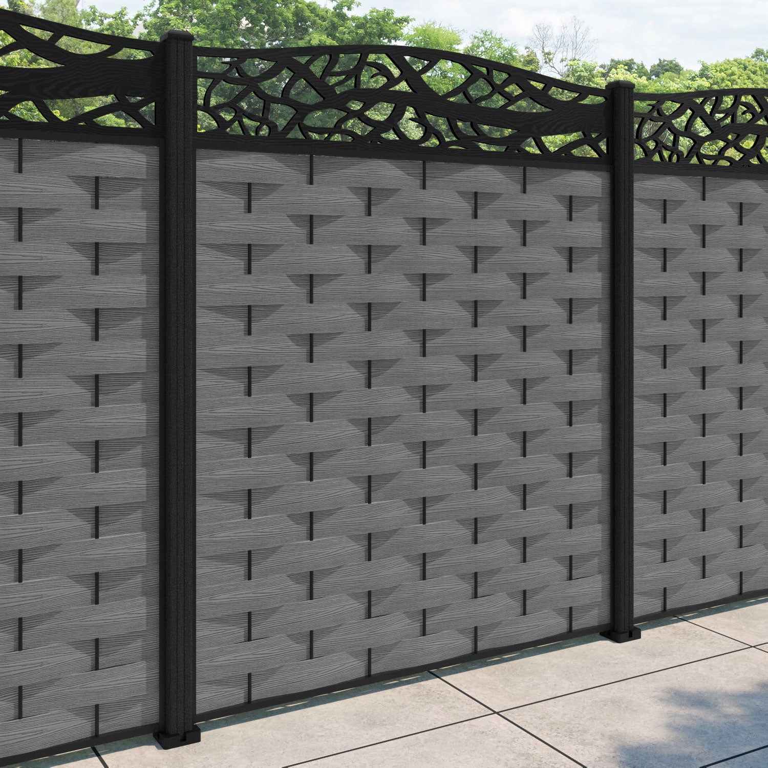 Ripple Twilight Curved Top Fence Panel - Mid Grey - with our composite posts