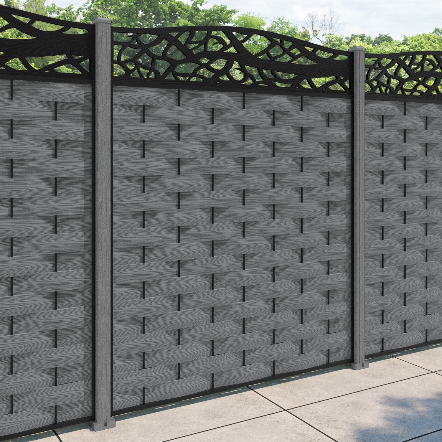 Ripple Twilight Curved Top Fence Panel - Mid Grey - with our composite posts