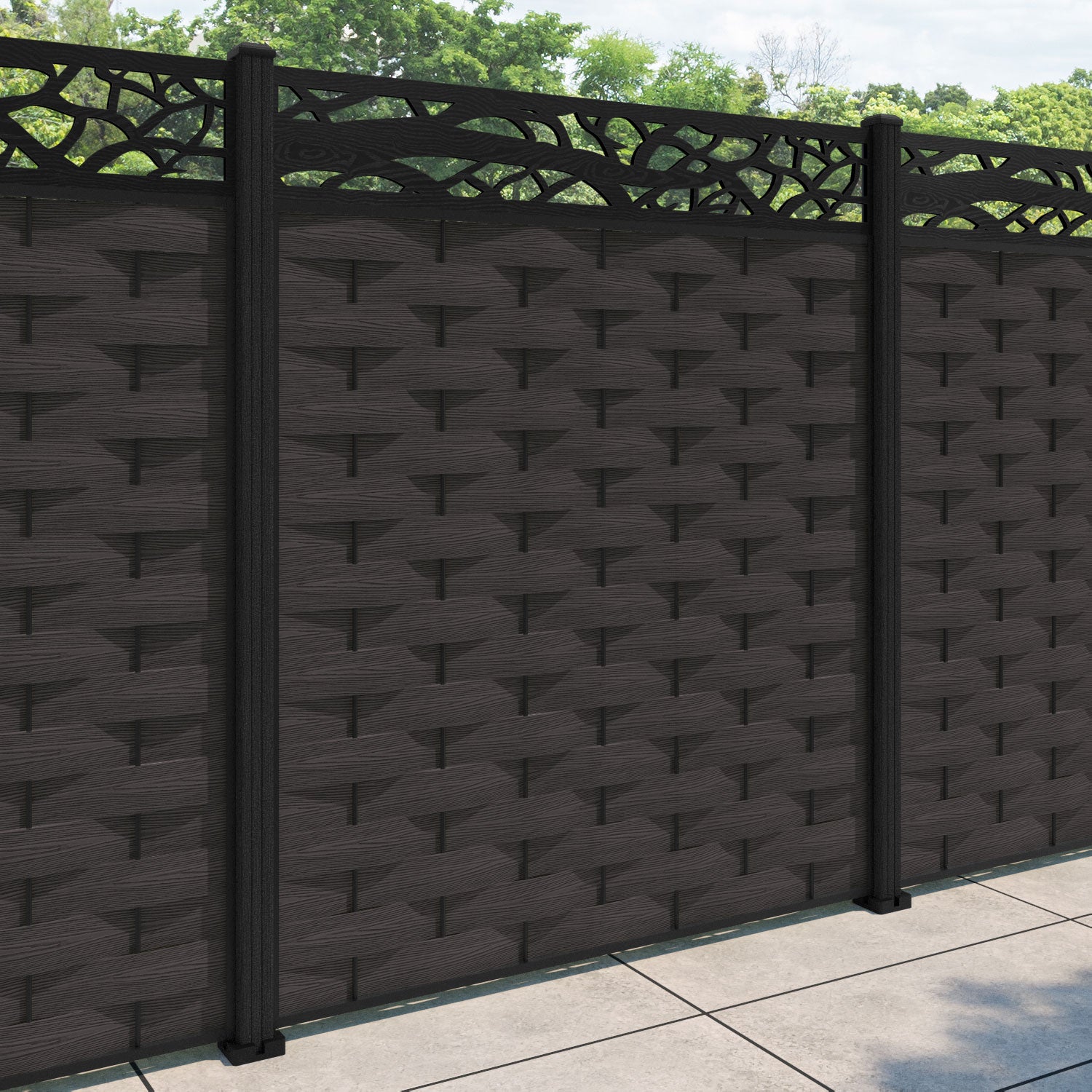 Ripple Twilight Fence Panel - Dark Oak - with our composite posts