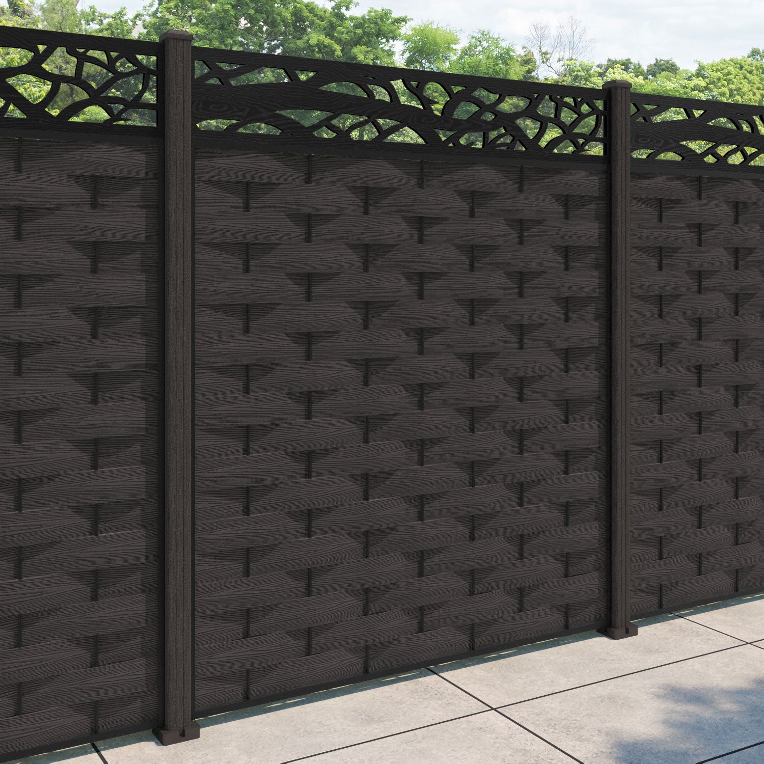 Ripple Twilight Fence Panel - Dark Oak - with our composite posts