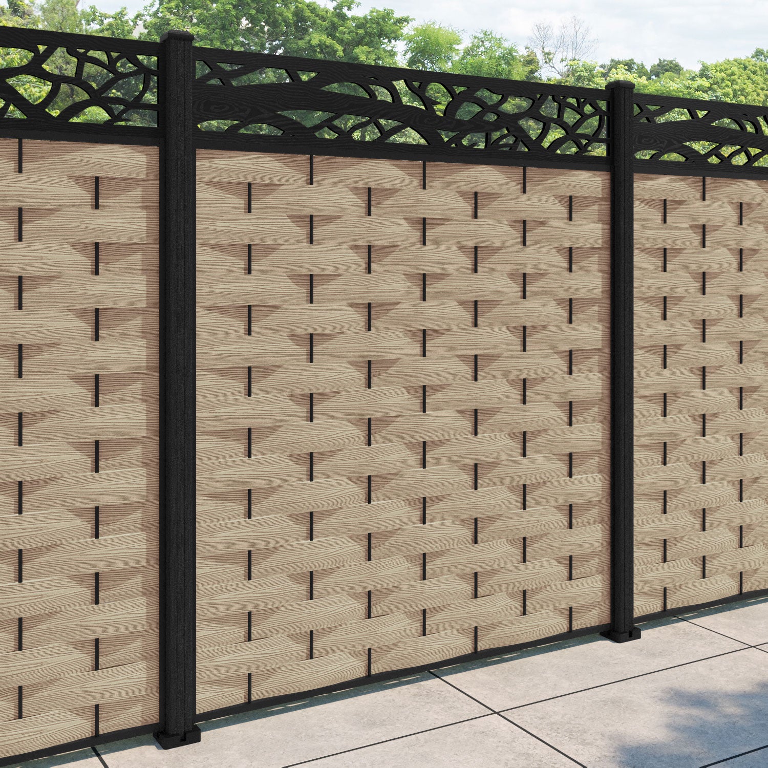 Ripple Twilight Fence Panel - Light Oak - with our composite posts