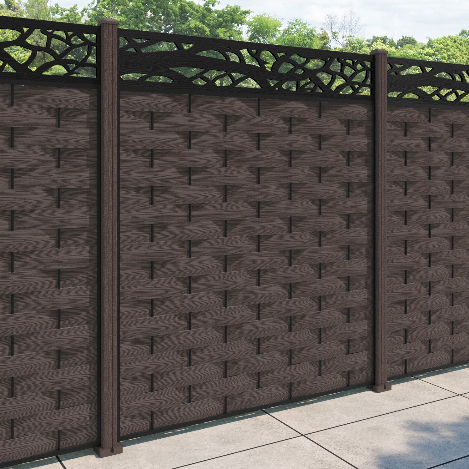 Ripple Twilight Fence Panel - Mid Brown - with our composite posts