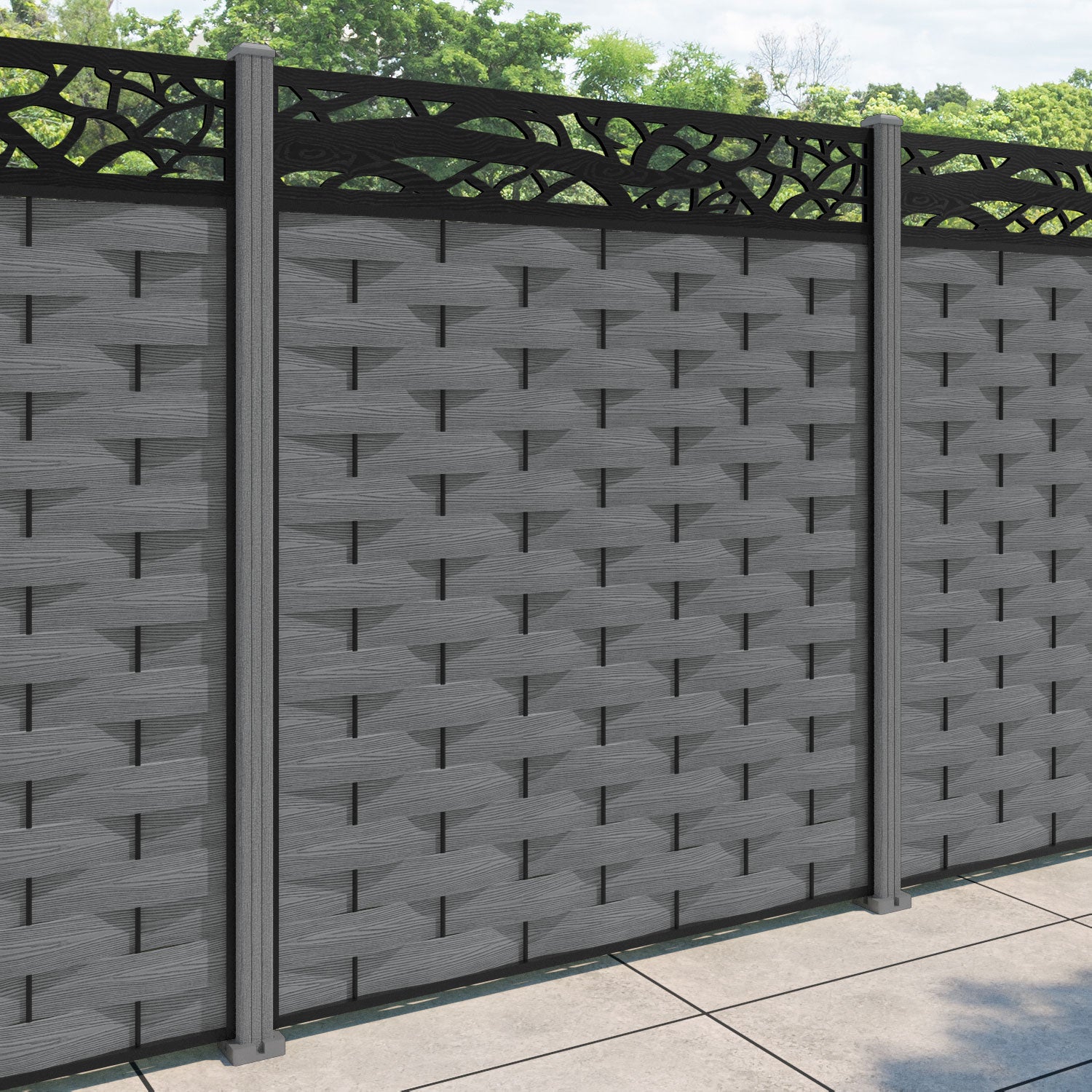 Ripple Twilight Fence Panel - Mid Grey - with our composite posts