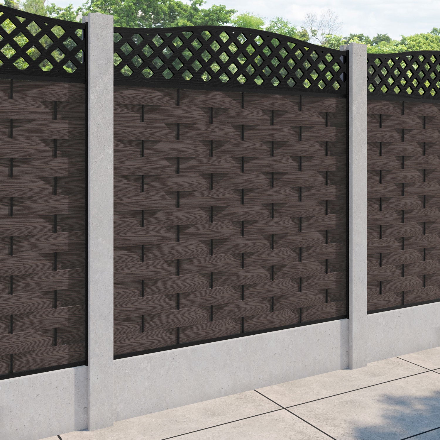 Ripple High Wave Fence Panel - Mid Brown - for existing concrete posts