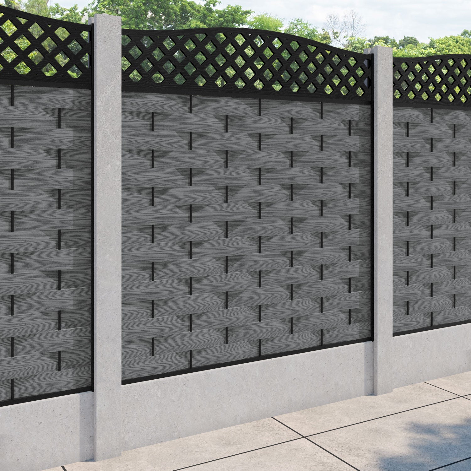 Ripple High Wave Fence Panel - Mid Grey - for existing concrete posts