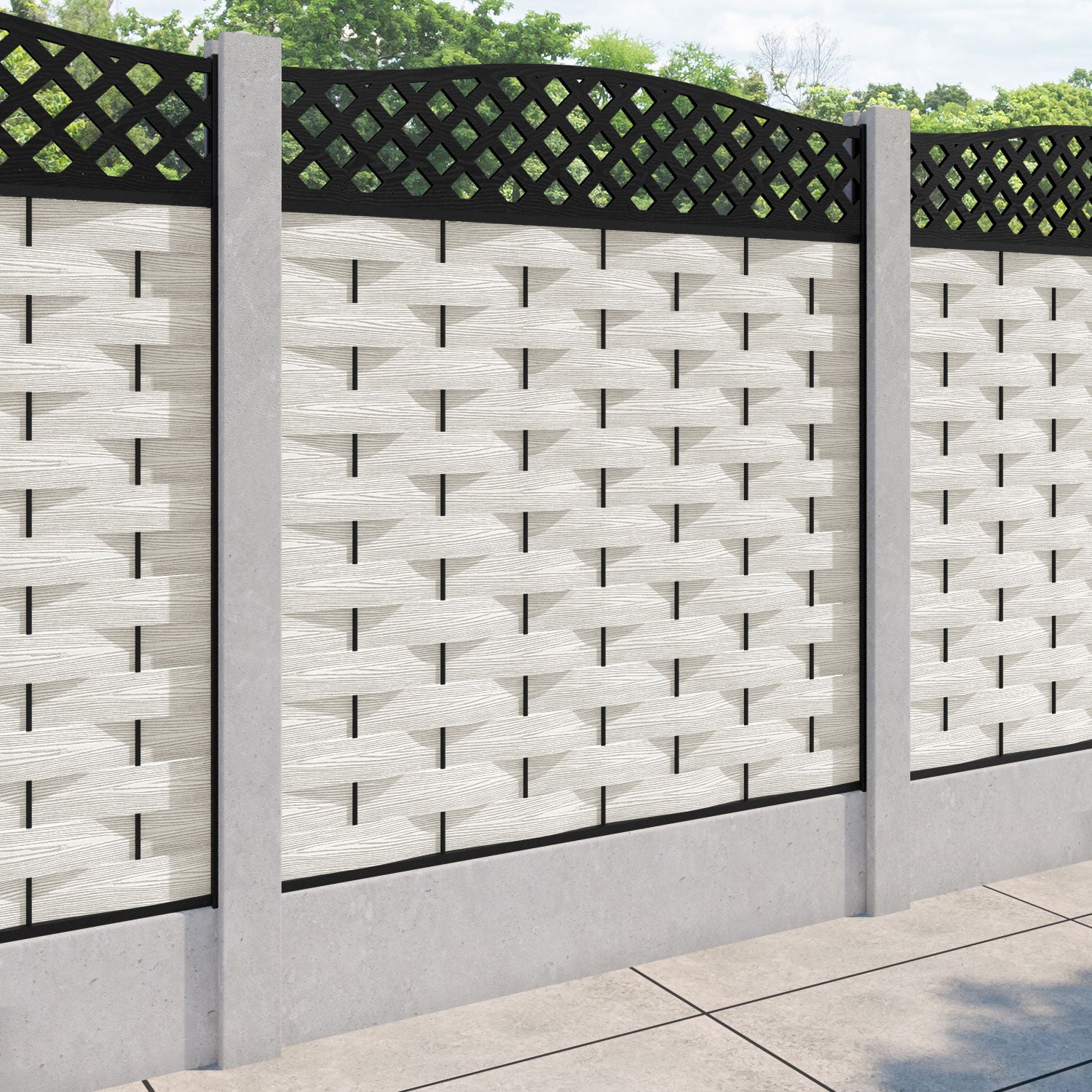 Ripple High Wave Fence Panel - Light Stone - for existing concrete posts