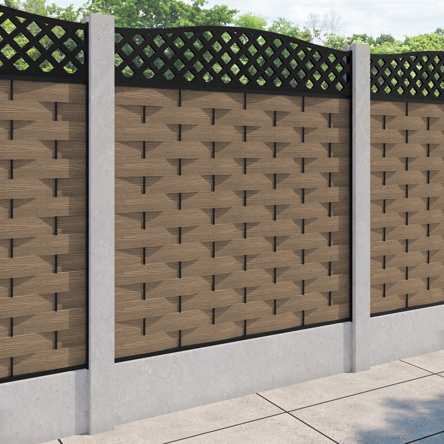 Ripple High Wave Fence Panel - Teak - for existing concrete posts