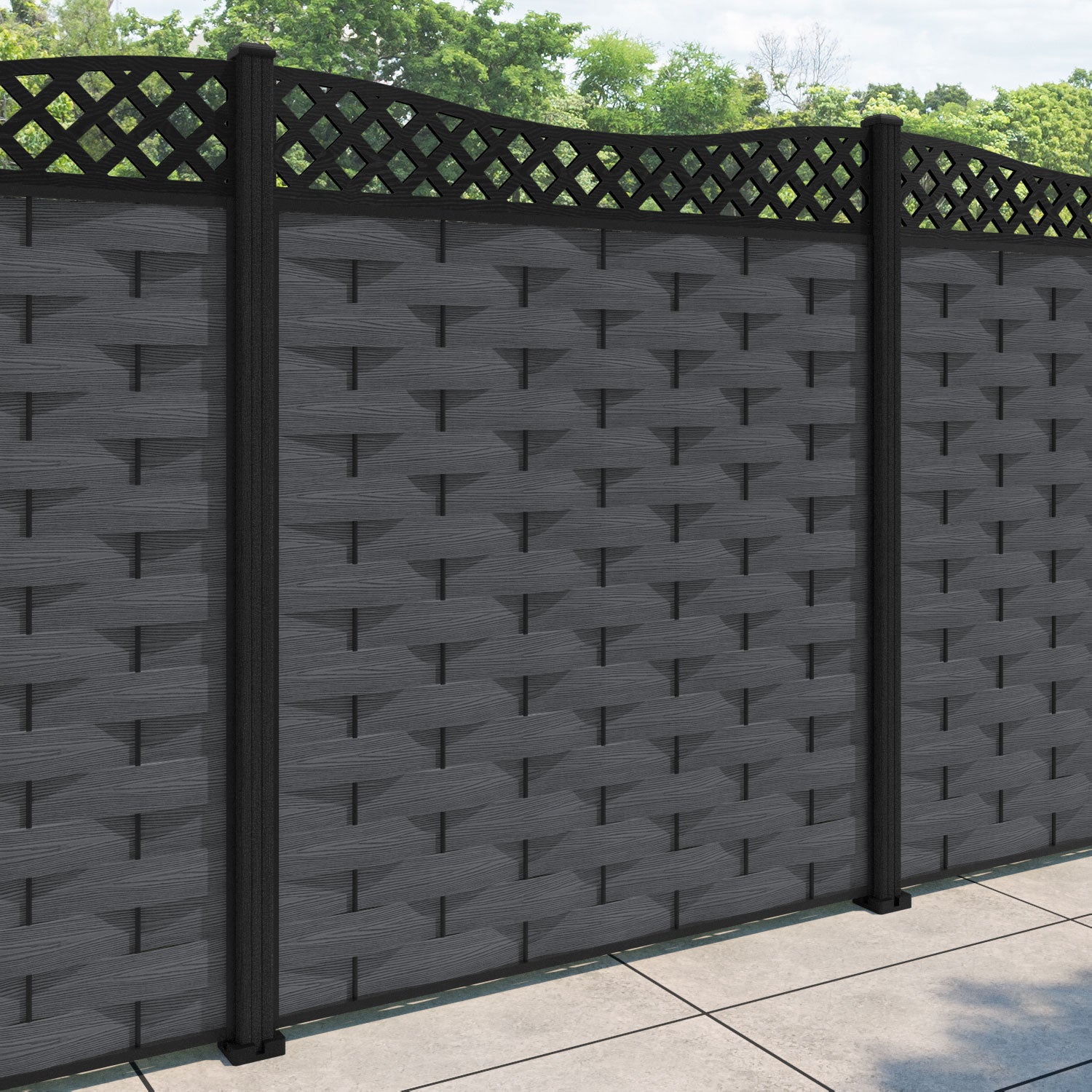 Ripple Low Wave Fence Panel - Dark Grey - with our composite posts