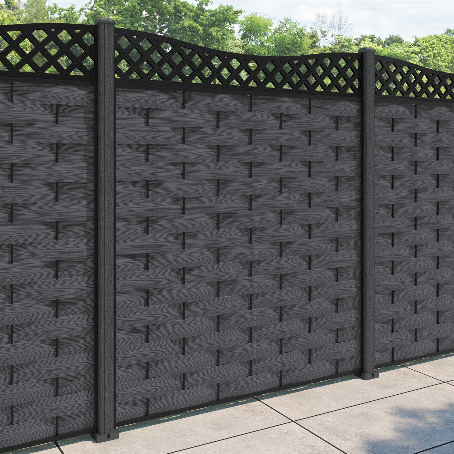 Ripple Low Wave Fence Panel - Dark Grey - with our composite posts