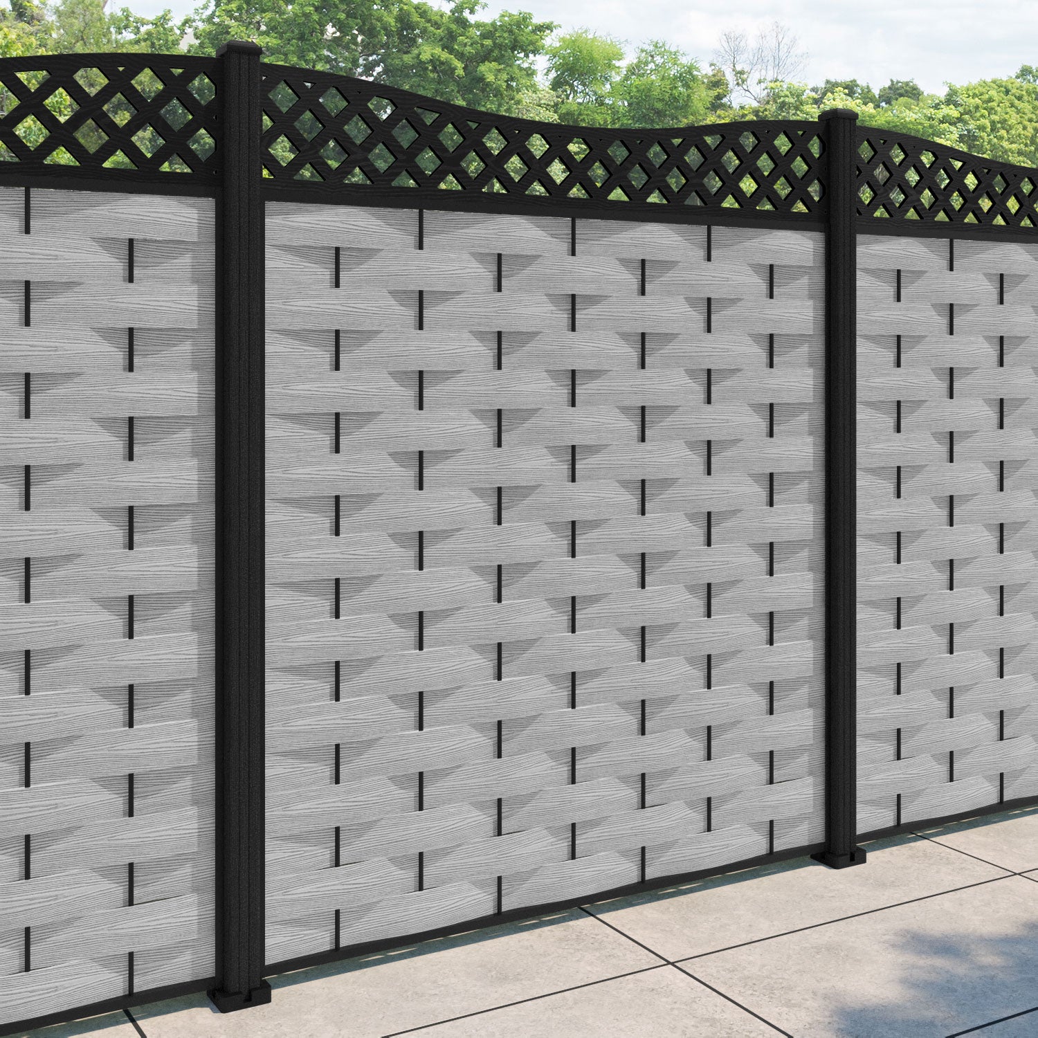 Ripple Low Wave Fence Panel - Light Grey - with our composite posts
