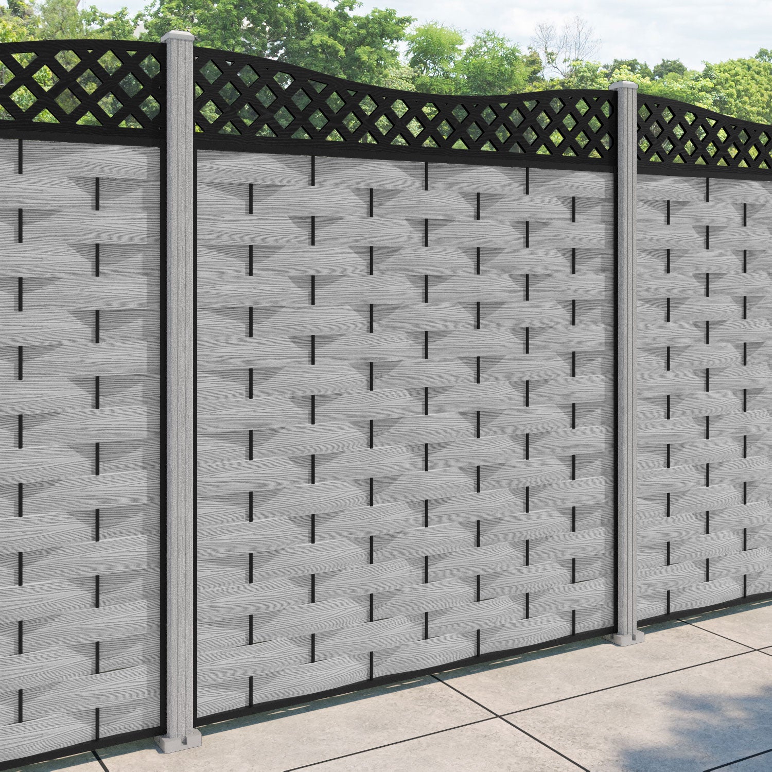 Ripple Low Wave Fence Panel - Light Grey - with our composite posts