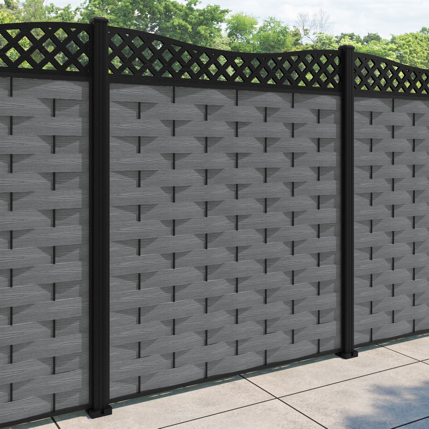 Ripple Low Wave Fence Panel - Mid Grey - with our aluminium posts