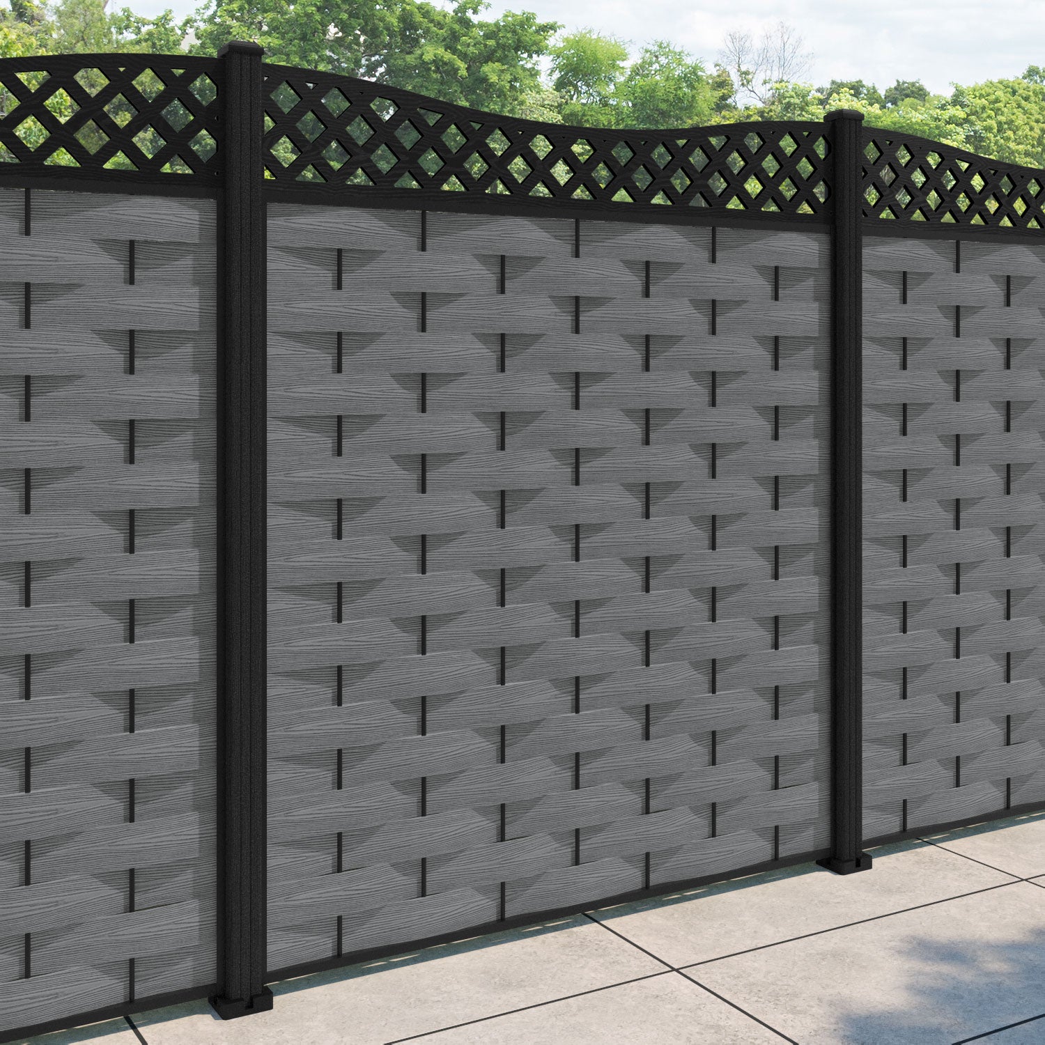 Ripple Low Wave Fence Panel - Mid Grey - with our composite posts
