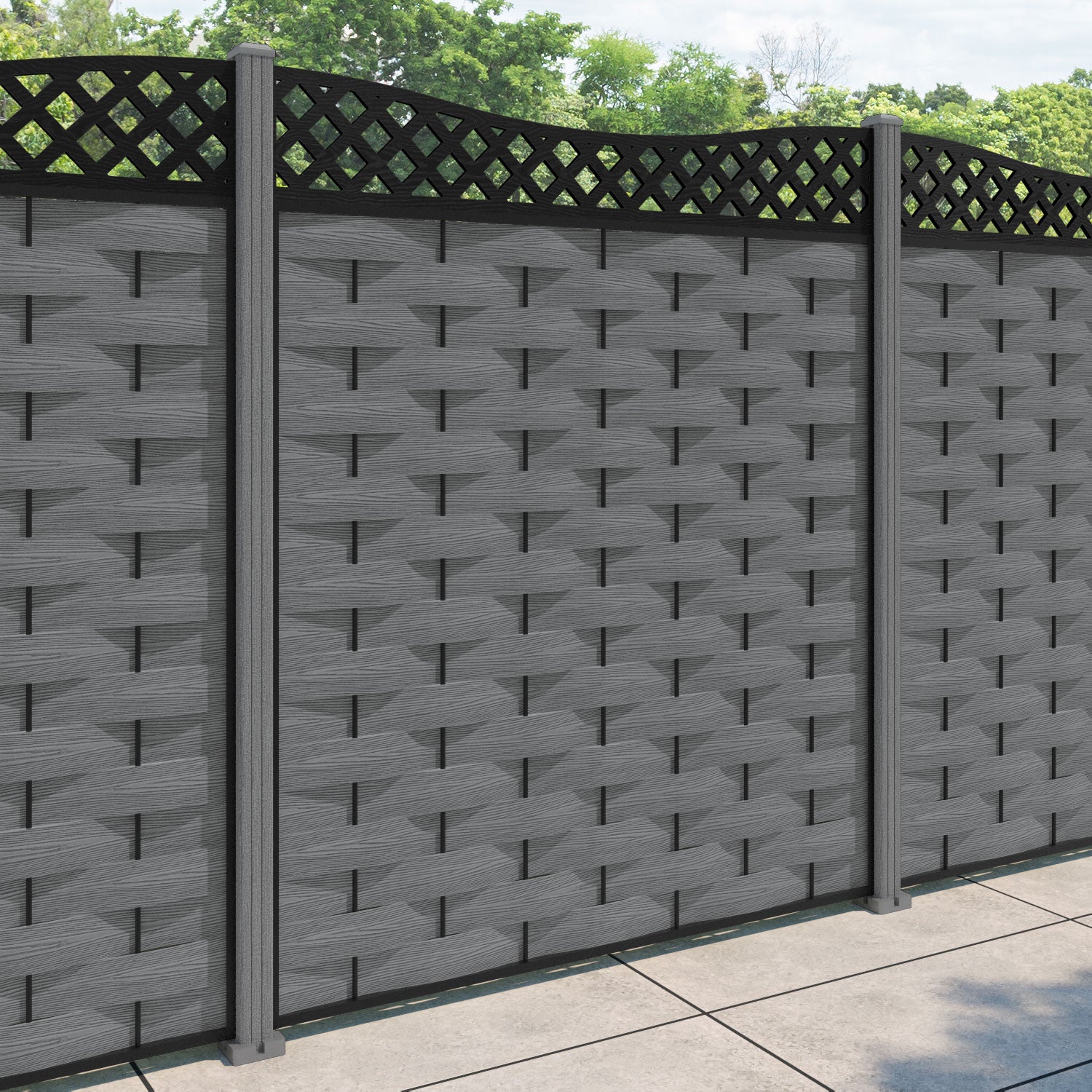 Ripple Low Wave Fence Panel - Mid Grey - with our composite posts
