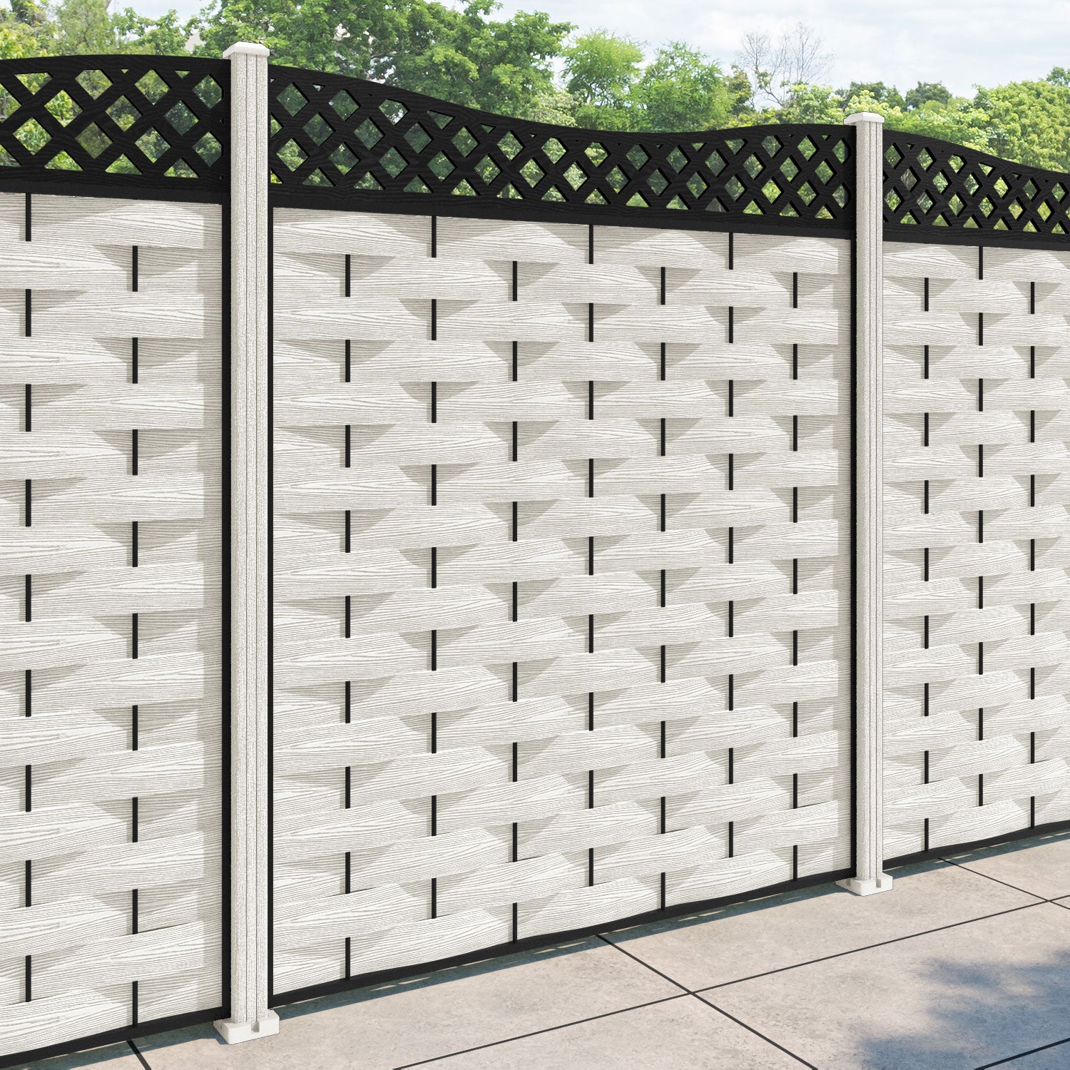 Ripple Low Wave Fence Panel - Light Stone - with our composite posts