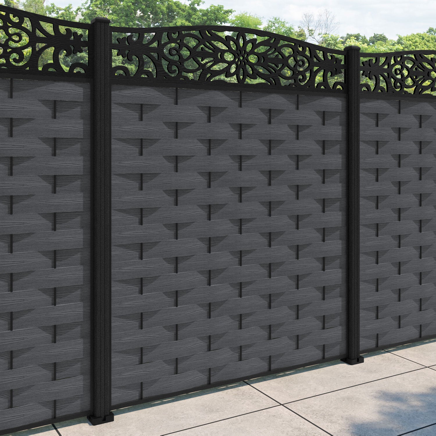 Ripple Windsor Curved Top Fence Panel - Dark Grey - with our composite posts