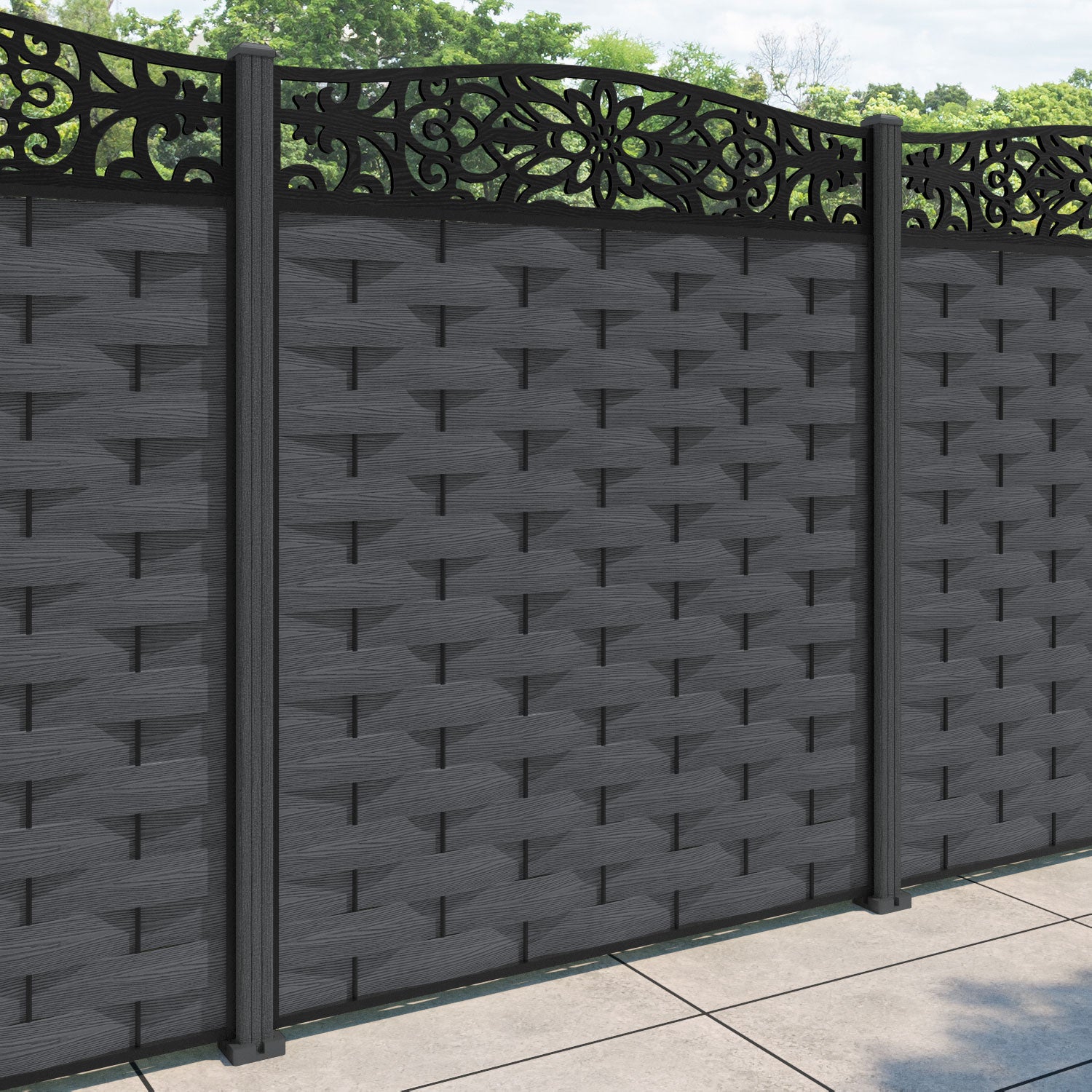 Ripple Windsor Curved Top Fence Panel - Dark Grey - with our composite posts