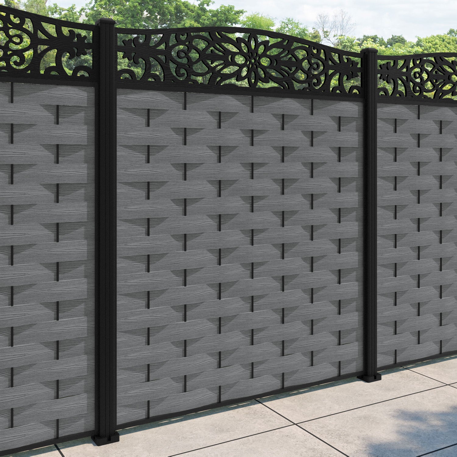 Ripple Windsor Curved Top Fence Panel - Mid Grey - with our aluminium posts