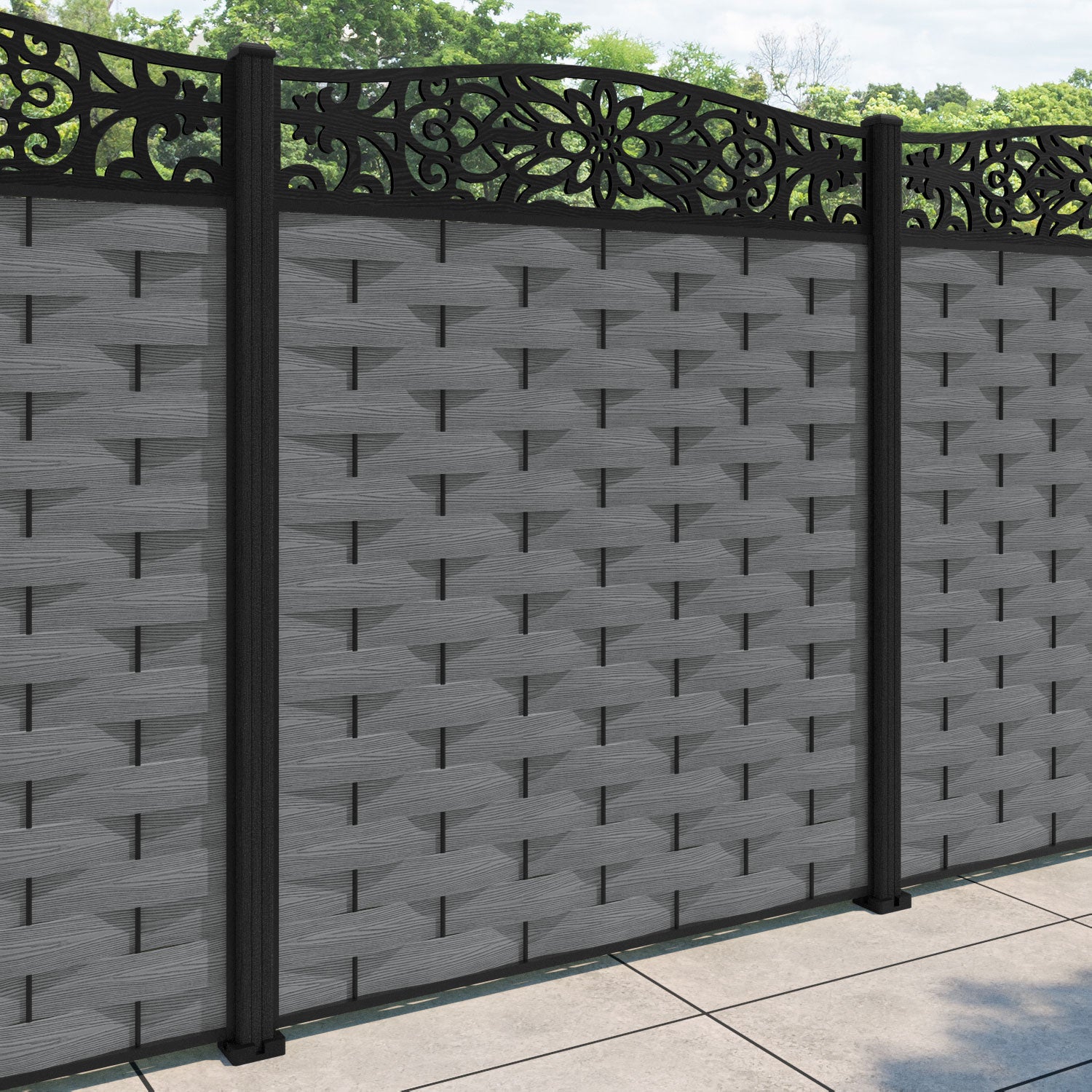 Ripple Windsor Curved Top Fence Panel - Mid Grey - with our composite posts