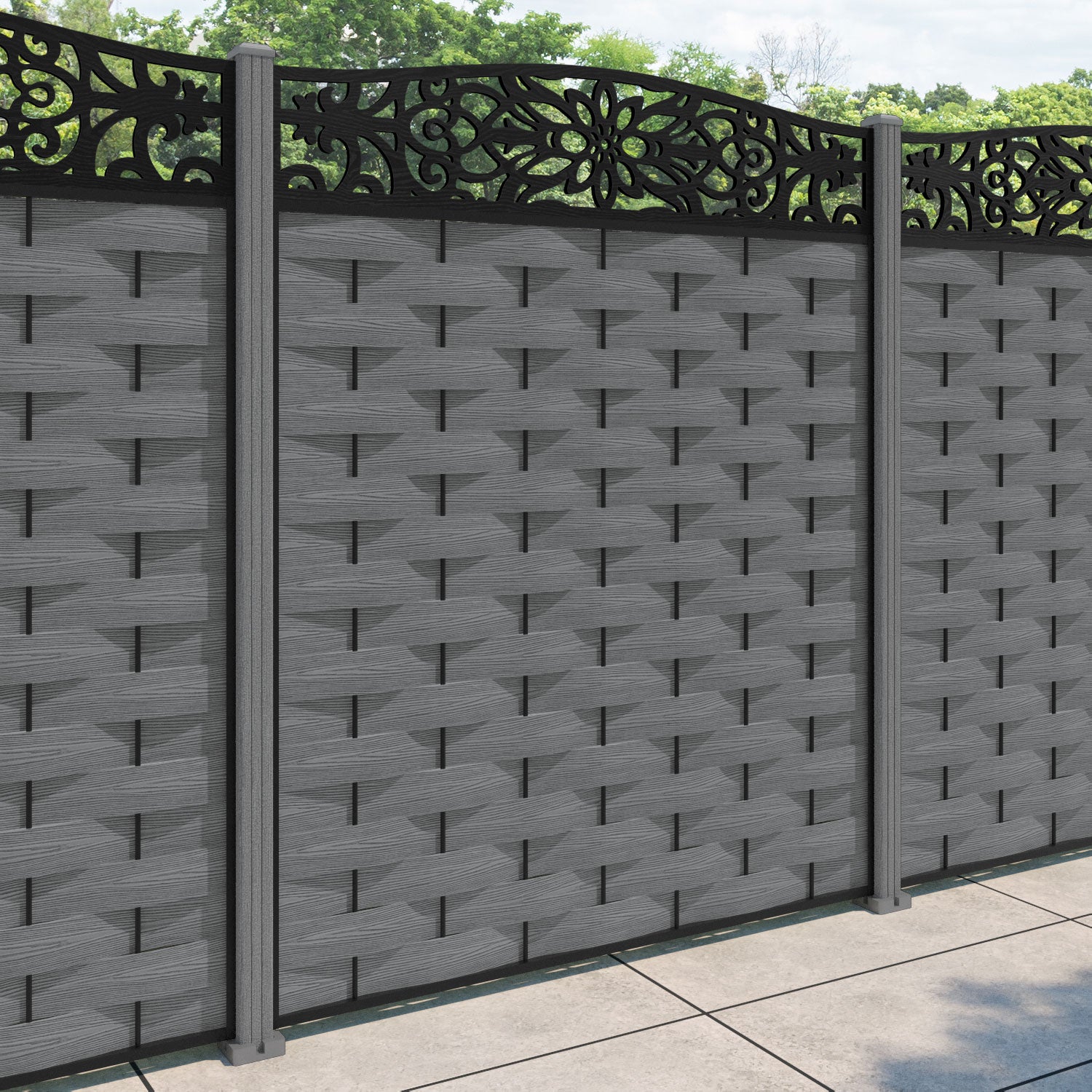 Ripple Windsor Curved Top Fence Panel - Mid Grey - with our composite posts