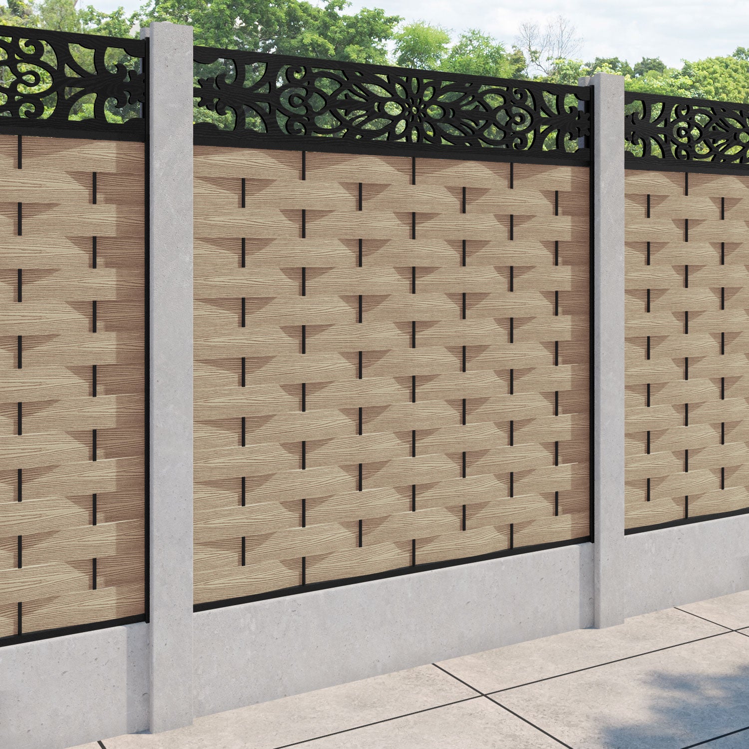Ripple Windsor Fence Panel - Light Oak - for existing concrete posts