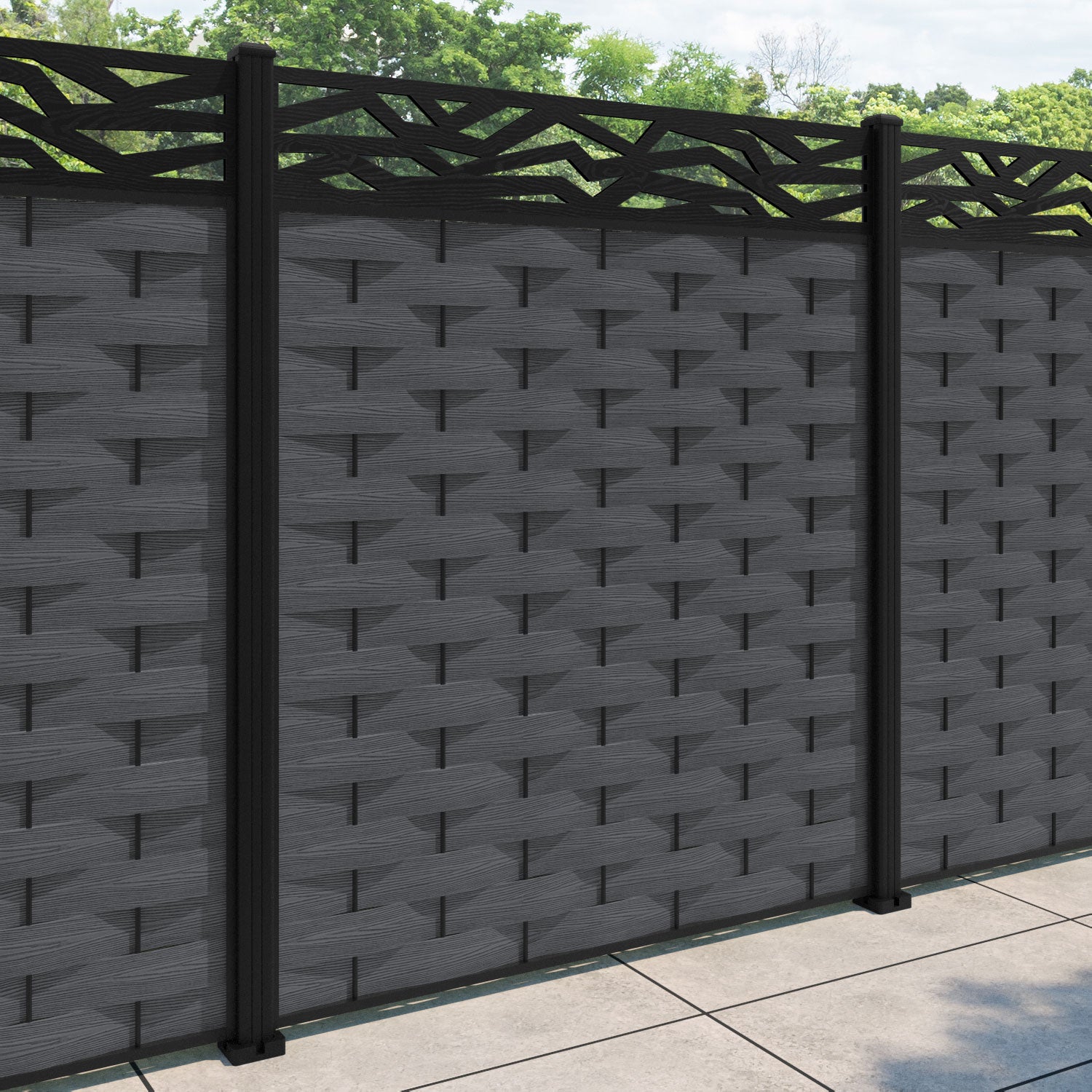 Ripple Zenith Fence Panel - Dark Grey - with our aluminium posts