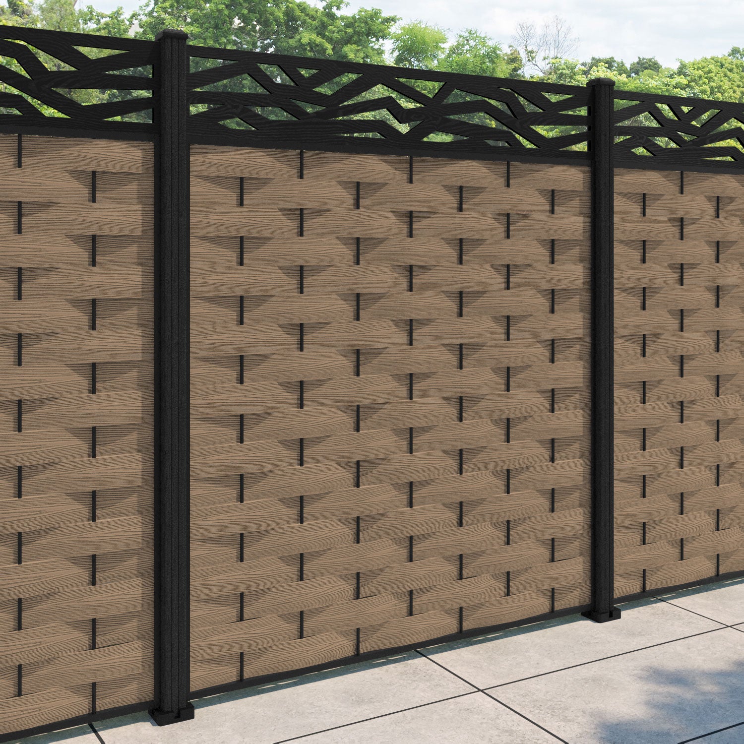 Ripple Zenith Fence Panel - Teak - with our composite posts